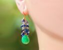 Green Chrysoprase with Kyanite and Iolite Cluster Earrings in Gold Filled
