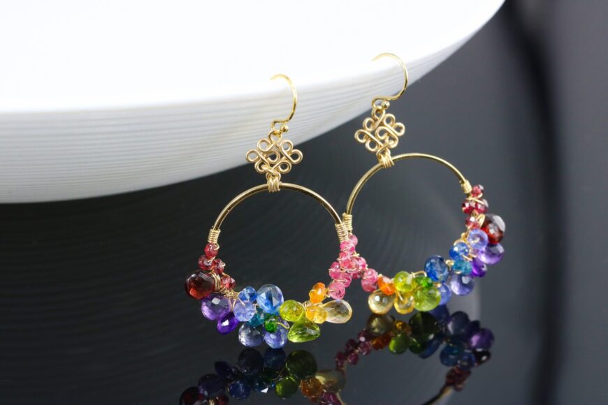 Multi Gemstone Hoop Earrings in Gold Filled