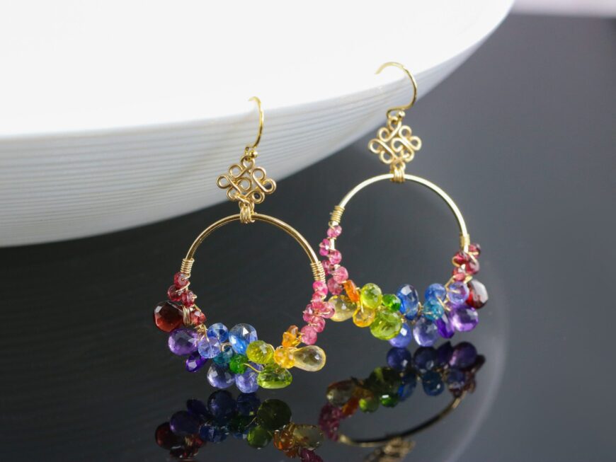 Multi Gemstone Hoop Earrings in Gold Filled