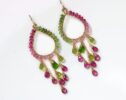 The Spring Love Earrings - Rubellite Pink and Green Tourmaline Chandelier Earrings in Gold Filled, Wire Wrapped Hoop Gemstone Earrings