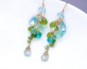 Watermelon Tourmaline with Sky Blue Topaz and Peridot Gemstone Earrings in Gold Filled