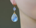 Blue Fire Rainbow Moonstone Drop Earrings in Gold Filled