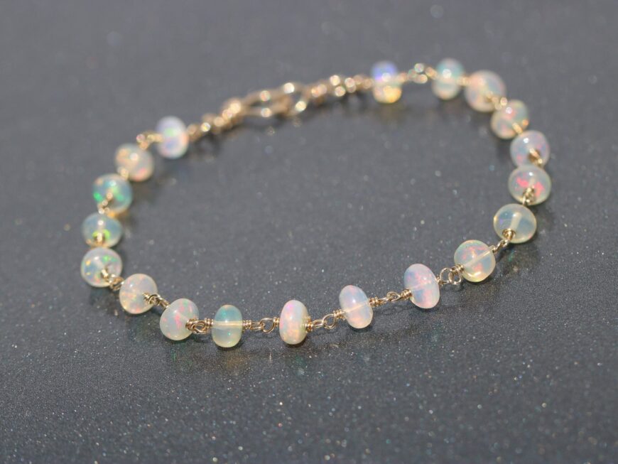 Ethiopian Opal Wire Wrapped Gemstone Bracelet in Gold Filled