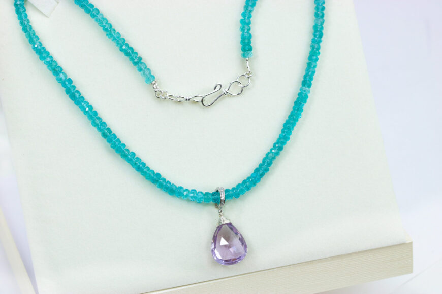 Huge Pink Amethyst and Aqua Blue Apatite Statement Necklace in Silver
