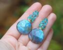 Flashy Aqua Blue Labradorite Dangle Earrings with Blue Topaz and Apatite