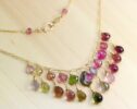 Watermelon Tourmaline Bib Necklace in Gold Filled with Tourmaline Slice and Tourmaline Drops, One of a Kind
