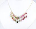 Watermelon Tourmaline Bib Necklace in Gold Filled with Tourmaline Slice and Tourmaline Drops, One of a Kind