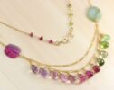 Watermelon Tourmaline Double Stranded Necklace in Gold Filled, Tourmaline Drop Necklace, One of a Kind