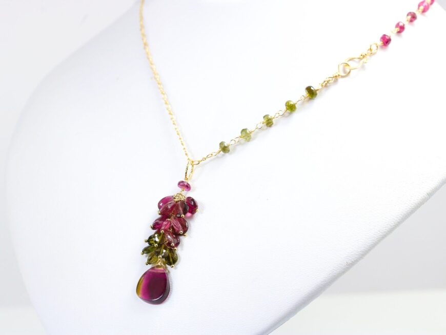 Watermelon Tourmaline Pendant Necklace in Gold Filled with Tourmaline Slice, One of a Kind