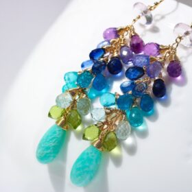 The Peacock Earrings – Aqua Blue Amazonite Colorful Gemstone Earrings in Gold Filled