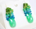Green Chrysoprase with Chrome Diopside, Peridot and Apatite Cluster Earrings in Silver, Luxury Statement Earrings