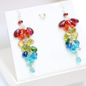 The Story Earrings – Multi Gemstone Rainbow Earrings, Long Gemstone Cluster Earrings in Sterling Silver