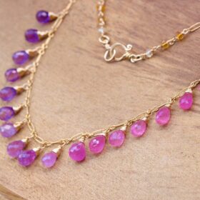 The Purple Haze Necklace – Pink Sapphire and Purple Amethyst Drop Necklace, Dainty Gemstone Necklace