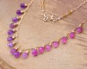 Pink Sapphires and Purple Amethyst Chandelier Earrings in Gold Filled, Wire Wrapped Hoop Gemstone Earrings