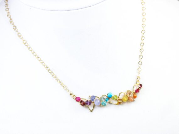Rainbow Gemstone Bar Necklace and Rainbow Hoop Earrings, Jewelry Set