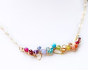 Rainbow Gemstone Bar Necklace Wire Wrapped in Gold Filled