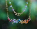 Rainbow Gemstone Bar Necklace Wire Wrapped in Gold Filled