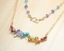 Rainbow Gemstone Bar Necklace Wire Wrapped in Gold Filled
