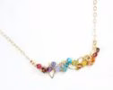 Rainbow Gemstone Bar Necklace Wire Wrapped in Gold Filled