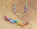 Rainbow Gemstone Bar Necklace Wire Wrapped in Gold Filled