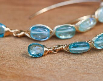 Blue Aquamarine Open Hoop Earrings in Gold Filled