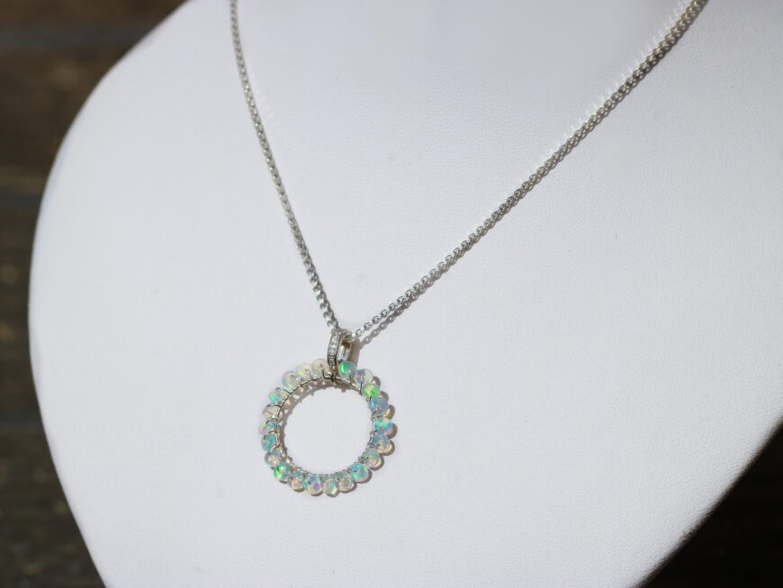 Ethiopian Opal Wire Wrapped Gemstone Hoop Earrings in Silver