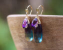 Fluorite and Amethyst Artisan Hand Made Earrings with Spirals