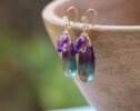 Fluorite and Amethyst Artisan Hand Made Earrings with Spirals