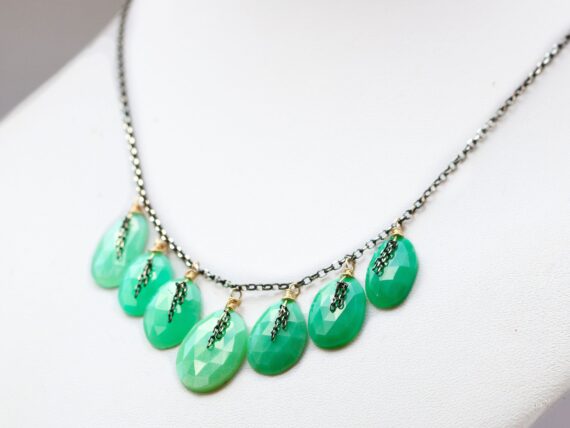 Green Chrysoprase Mixed Metals Necklace in Gold Filled and Oxidized Silver