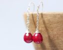 Red Pink Ruby Dangle Earrings in Silver