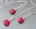 Red Pink Ruby Dangle Earrings in Silver