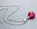 Red-Pink Ruby Pendant in Silver, Small Gemstone July Birthstone Pendant