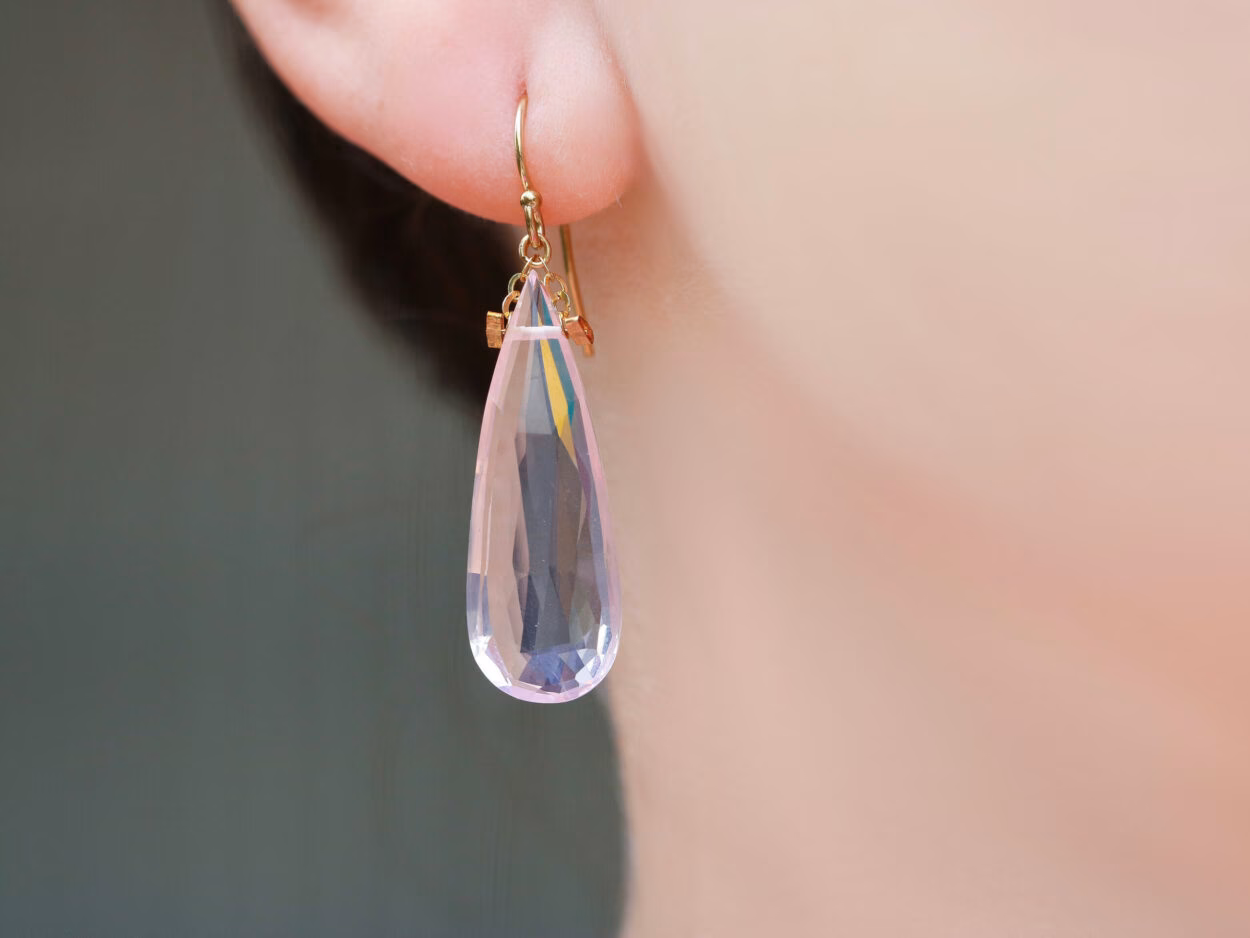 Rose Quartz Large Drop Earrings in Gold Filled