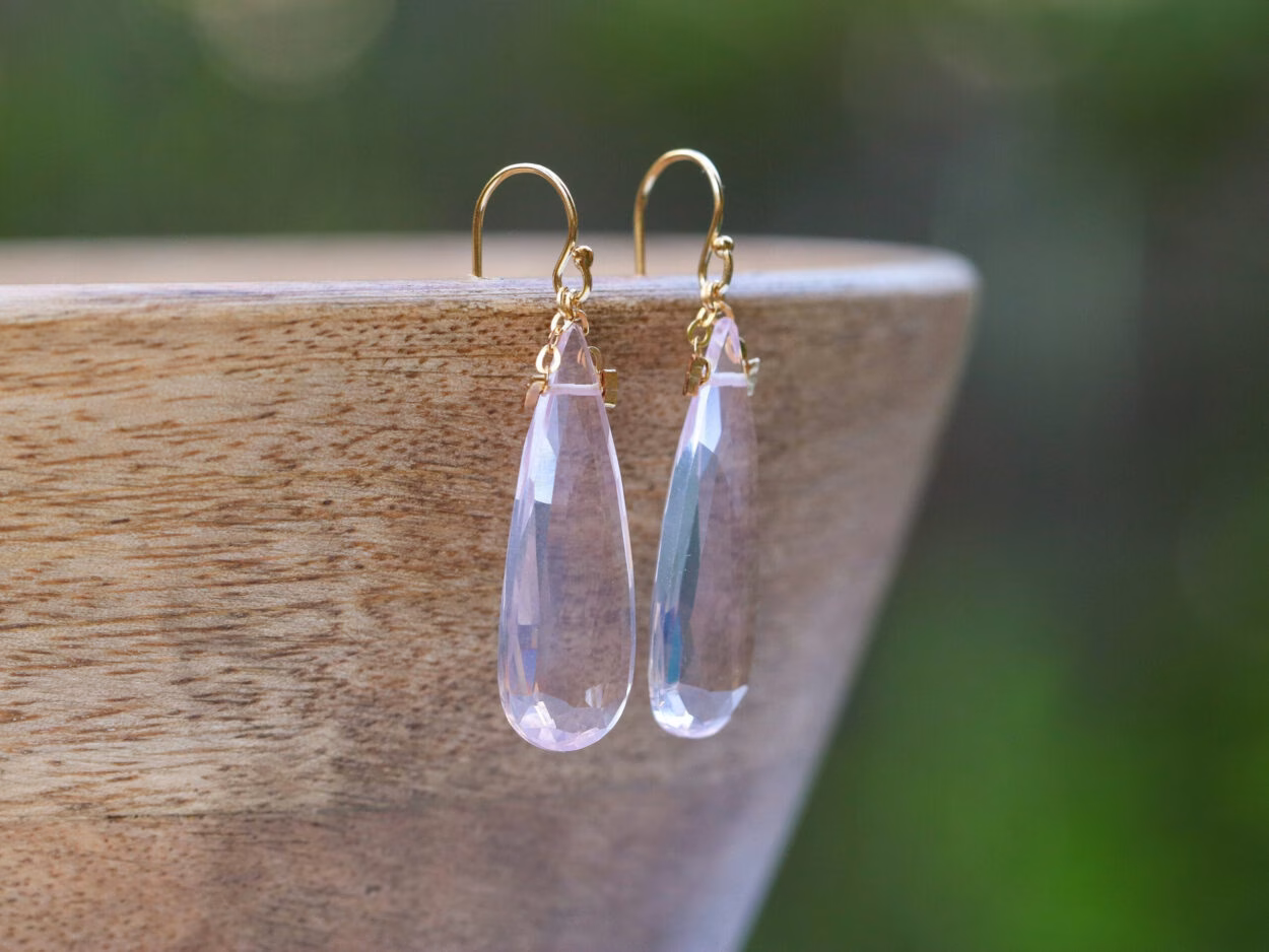 Rose Quartz Large Drop Earrings in Gold Filled