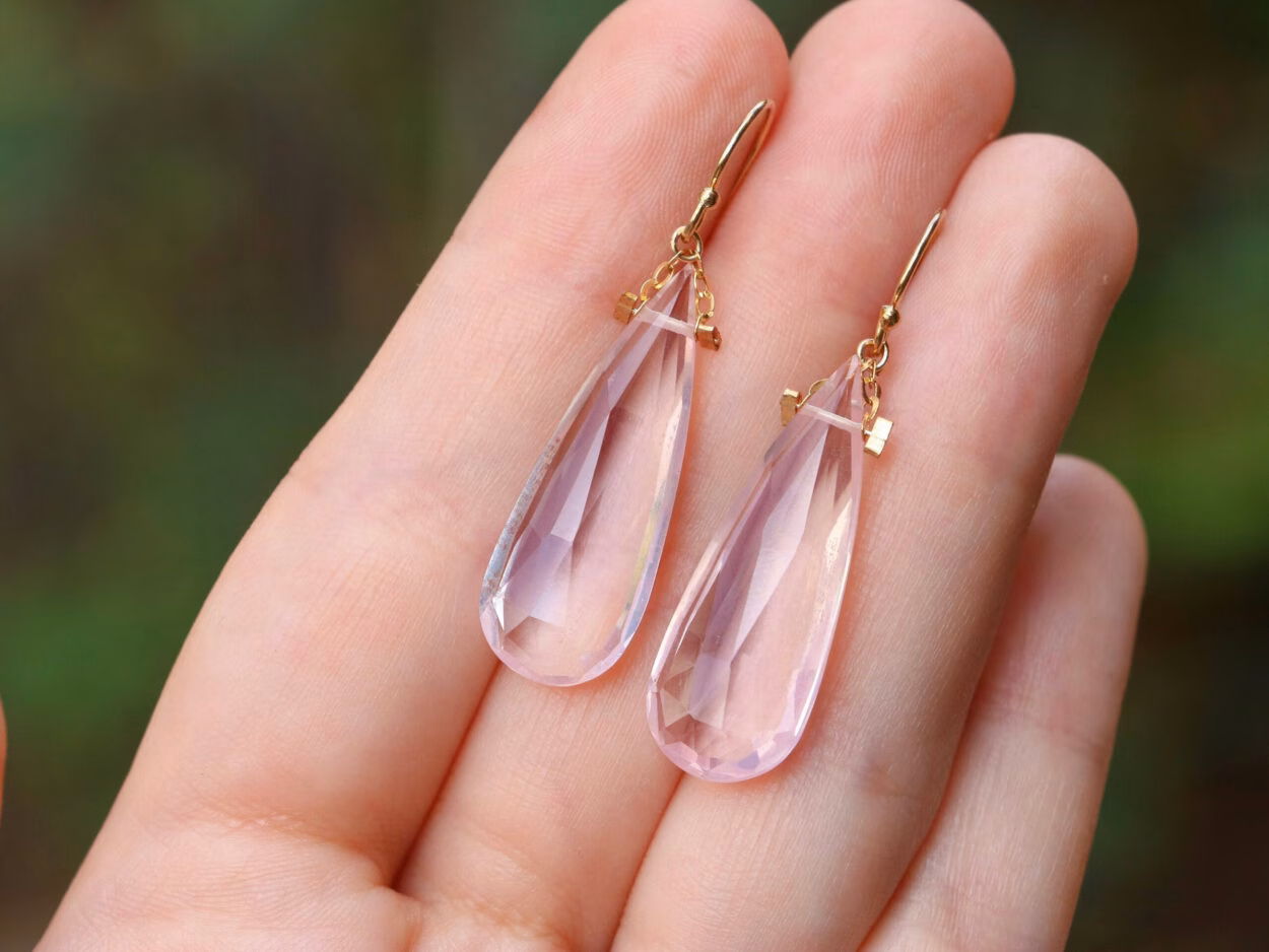 Rose Quartz Large Drop Earrings in Gold Filled