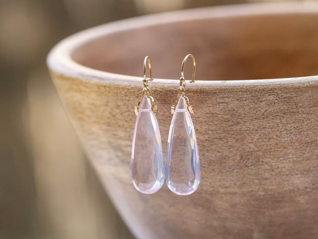 Rose Quartz Large Drop Earrings in Gold Filled
