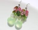 Tourmaline Cluster Earrings, Pink and Green Tourmaline Silver Earrings
