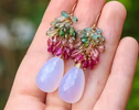 Watermelon Tourmaline Earrings with Natural Lavender Chalcedony