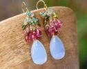 Watermelon Tourmaline Earrings with Natural Lavender Chalcedony