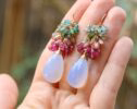 Watermelon Tourmaline Earrings with Natural Lavender Chalcedony