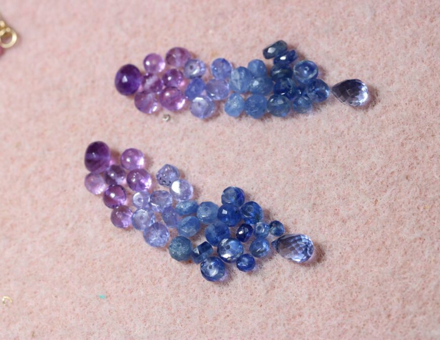 Blue Cluster Earrings with Amethyst, Tanzanite, Blue Sapphires and Kyanites