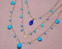 Turquoise Necklace, three layers with Pearls and Lapis Lazuli