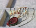 Mini Geode Tabasco Necklace with Ethiopian Opal and Pink Tourmaline, Mixed Metals Necklace, One of a Kind