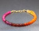 Solid Gold 14K Multi Gemstone Bracelet with Ruby, Garnet, Carnelian, Citrine and Mexican Fire Opal