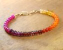 Solid Gold 14K Multi Gemstone Bracelet with Ruby, Garnet, Carnelian, Citrine and Mexican Fire Opal