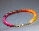 Solid Gold 14K Multi Gemstone Bracelet with Ruby, Garnet, Carnelian, Citrine and Mexican Fire Opal