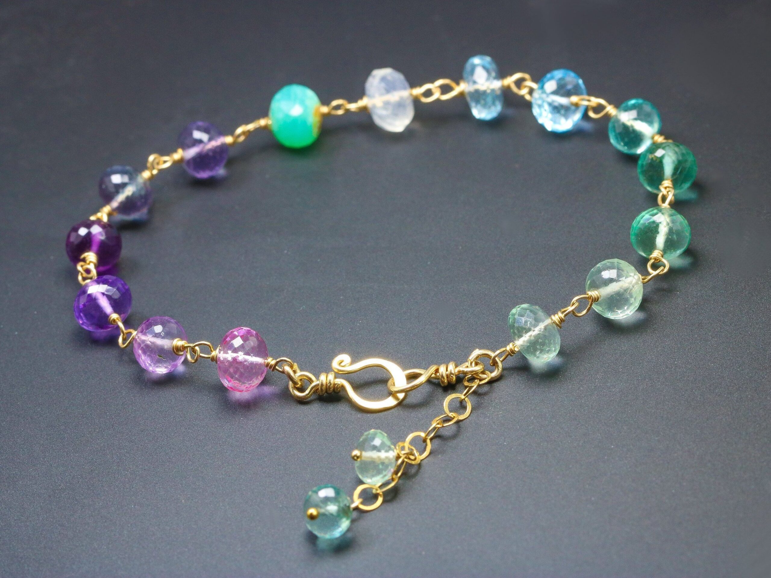 Precious Multi Gemstone Bracelet Wire Wrapped in Gold Filled