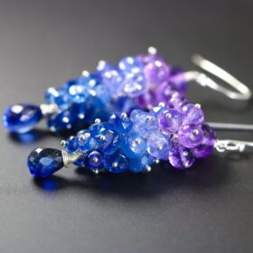 The Iris Earrings – Purple Amethyst, Tanzanite, Kyanite and Sapphires Gemstone Cluster Earrings