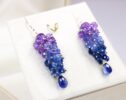 Purple Amethyst, Tanzanite, Kyanite and Sapphires Gemstone Cluster Earrings