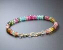Solid Gold 14K Watermelon Tourmaline Bracelet with Pink and Blue Tourmaline